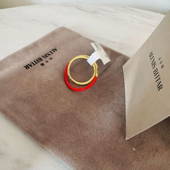 Alexis Bittar Retro Memphis 14K Yellow Goldplated Orbit Ring, Red/Gold, Size 9 N - Picture 4 of 8